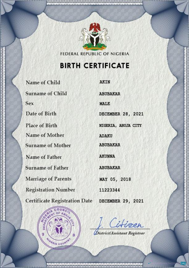 Download Nigeria vital record birth certificate PSD template Photoshop template